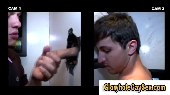 Stupid straighty gets gay gloryhole blowjob